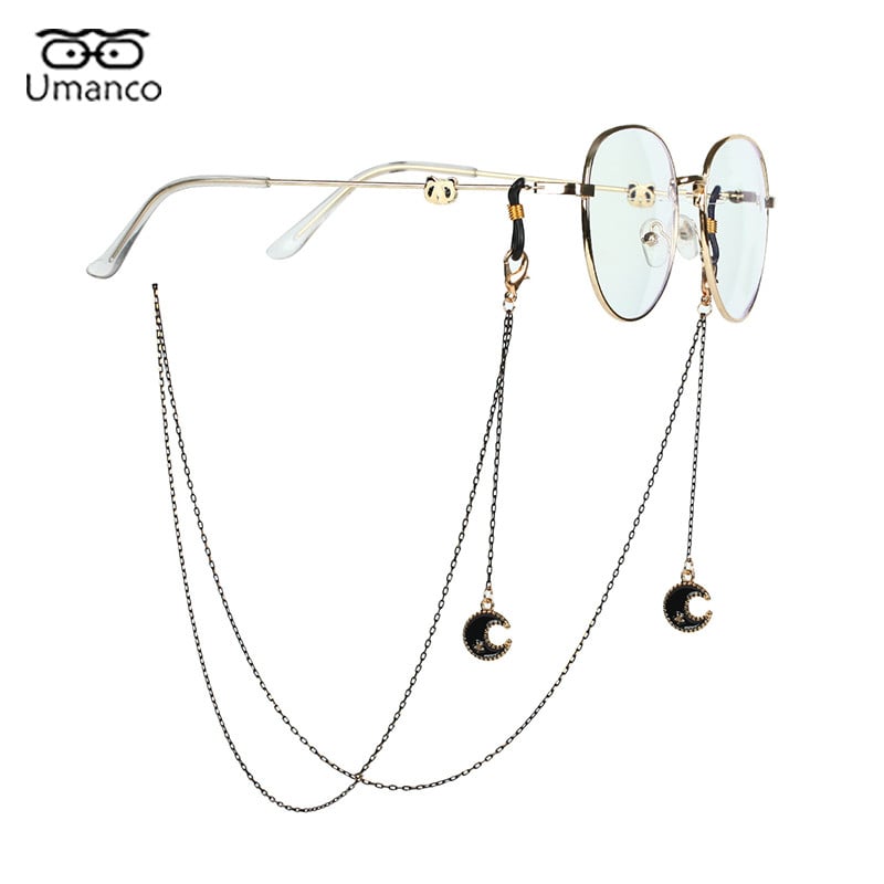 73 cm fekete arany maszk szemüveglánc női macska hold csillag korona medál napszemüveg láncok csúszásgátló lógó nyak szemüveg pántok