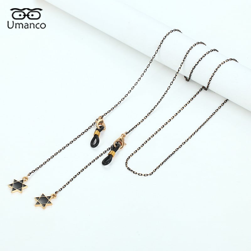 73 cm fekete arany maszk szemüveglánc női macska hold csillag korona medál napszemüveg láncok csúszásgátló lógó nyak szemüveg pántok