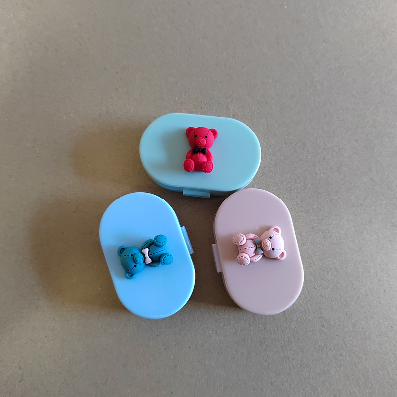 Χαριτωμένη πολύχρωμη Gentleman Little Bowknot Bear Φορητή θήκη φακών επαφής για γυναίκες Κιτ δώρου με κουτί φακών επαφής καθρέφτη