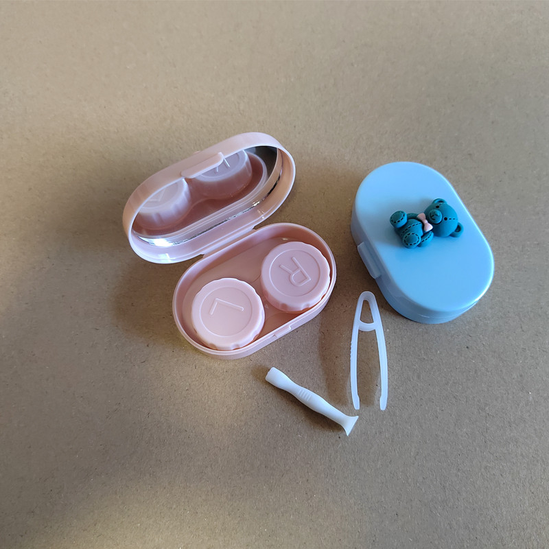 Χαριτωμένη πολύχρωμη Gentleman Little Bowknot Bear Φορητή θήκη φακών επαφής για γυναίκες Κιτ δώρου με κουτί φακών επαφής καθρέφτη