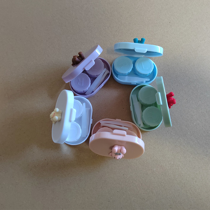 Χαριτωμένη πολύχρωμη Gentleman Little Bowknot Bear Φορητή θήκη φακών επαφής για γυναίκες Κιτ δώρου με κουτί φακών επαφής καθρέφτη