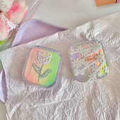 Retro laserlillede kontaktläätsede ümbriskarp peegliga INS värviliste läätsede konteiner tüdrukutele iluläätsede hoiukarbi reisikomplekt