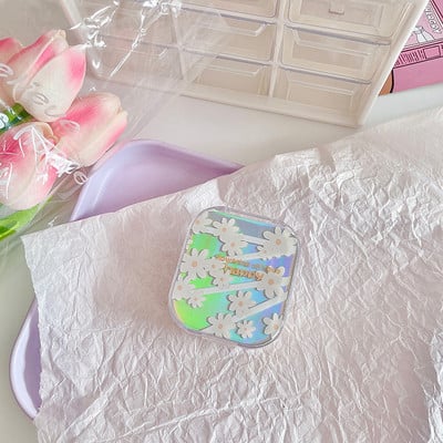 Retro laserlillede kontaktläätsede ümbriskarp peegliga INS värviliste läätsede konteiner tüdrukutele iluläätsede hoiukarbi reisikomplekt