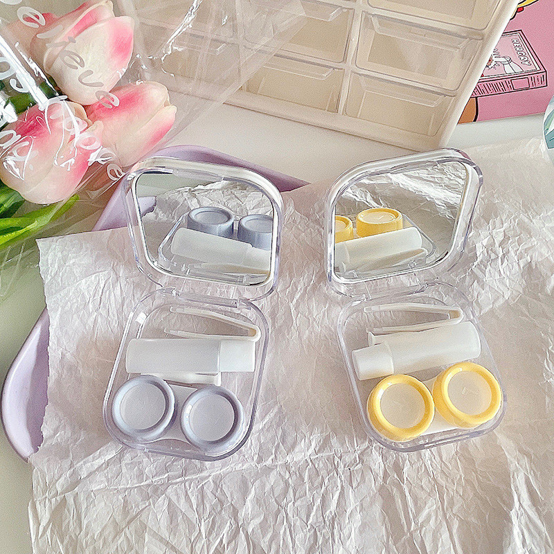 Retro laserlillede kontaktläätsede ümbriskarp peegliga INS värviliste läätsede konteiner tüdrukutele iluläätsede hoiukarbi reisikomplekt