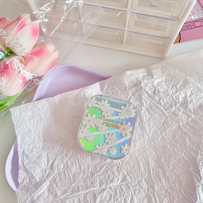 Retro laserlillede kontaktläätsede ümbriskarp peegliga INS värviliste läätsede konteiner tüdrukutele iluläätsede hoiukarbi reisikomplekt