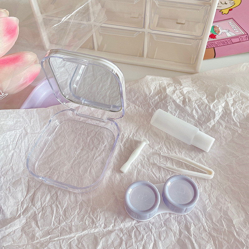 Retro laserlillede kontaktläätsede ümbriskarp peegliga INS värviliste läätsede konteiner tüdrukutele iluläätsede hoiukarbi reisikomplekt