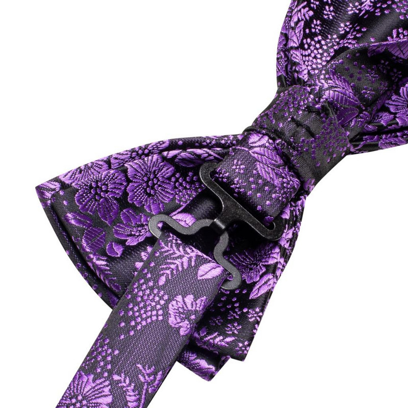 Hi-lips lilla siidist meeste kikilips Hanky mansetinööbid Eelseotud liblikasõlm Jacquard lilleline kikilips meeste pulmaäriks