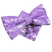 Hi-tie Liliac Violet Mătase Papion pentru bărbați Set de butoni cu papuc Pre-legate Nod fluture Papion Jacquard pentru nunta cadou de afaceri