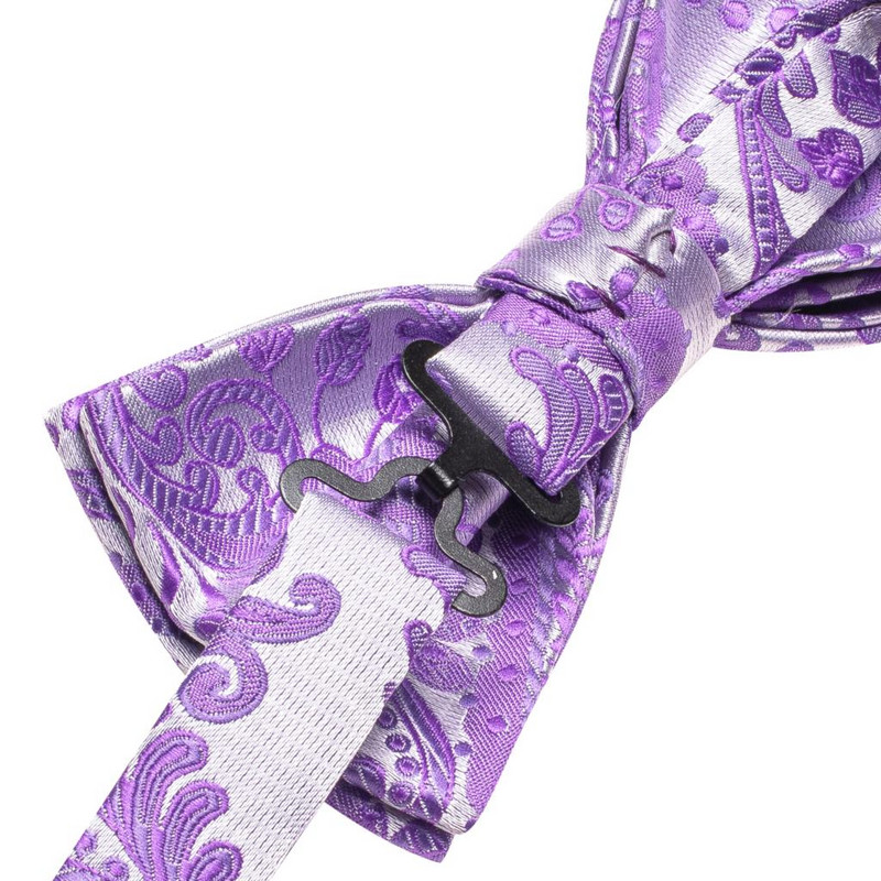 Hi-tie Liliac Violet Mătase Papion pentru bărbați Set de butoni cu papuc Pre-legate Nod fluture Papion Jacquard pentru nunta cadou de afaceri