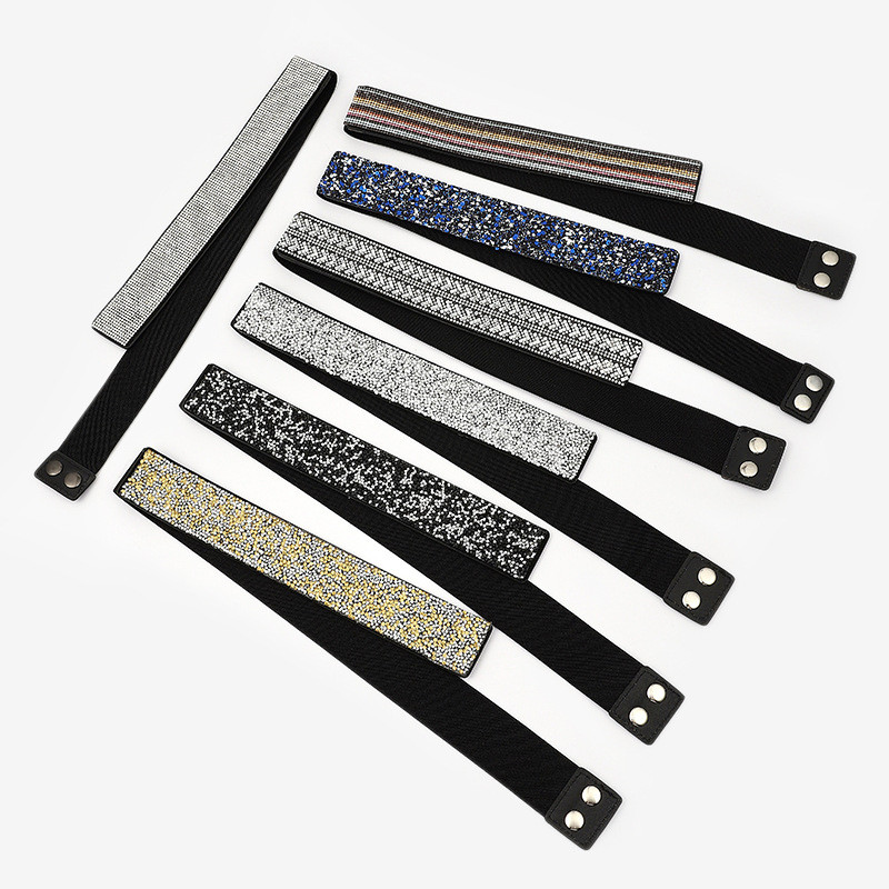 Naujas prabangus deimantinis kvadratinis tamprus diržas moterims, madingi blizgūs spalvingi diržai, moteriški džinsai, suknelė su juosmeniu, 2022 m.