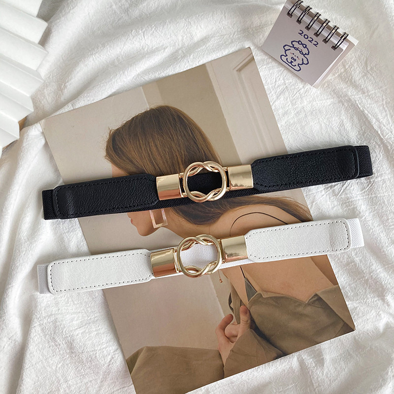 Nemokamas pristatymas Mados moteriškas diržas elastinis juosmuo Auksinis apskritimas Sagtis Maži diržai Raudoni Ploni Cummerbund Moteriškas dirželis Rudas