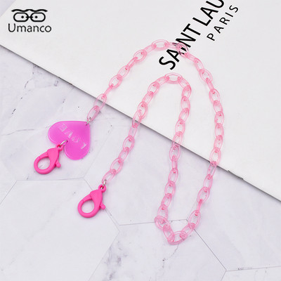 Lanț de ochelari pentru mască acrilic inimă de 58 cm pentru copii, băieți, fete, anti-alunecare, agățat pentru gât, suport pentru curea, șnur, accesorii pentru ochelari