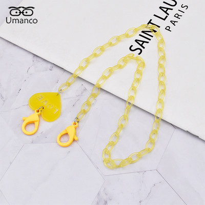 Lanț de ochelari pentru mască acrilic inimă de 58 cm pentru copii, băieți, fete, anti-alunecare, agățat pentru gât, suport pentru curea, șnur, accesorii pentru ochelari