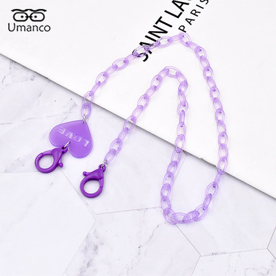 Lanț de ochelari pentru mască acrilic inimă de 58 cm pentru copii, băieți, fete, anti-alunecare, agățat pentru gât, suport pentru curea, șnur, accesorii pentru ochelari