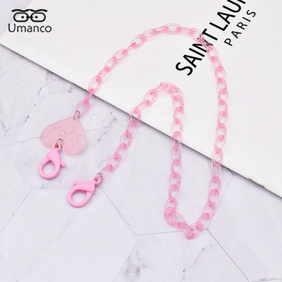 Lanț de ochelari pentru mască acrilic inimă de 58 cm pentru copii, băieți, fete, anti-alunecare, agățat pentru gât, suport pentru curea, șnur, accesorii pentru ochelari