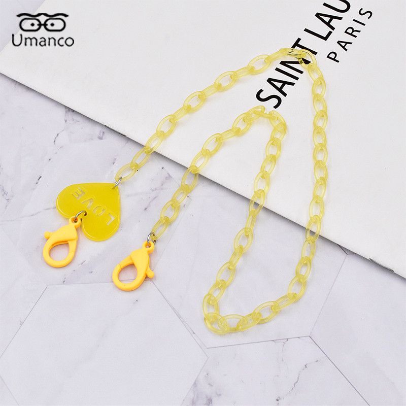 Lanț de ochelari pentru mască acrilic inimă de 58 cm pentru copii, băieți, fete, anti-alunecare, agățat pentru gât, suport pentru curea, șnur, accesorii pentru ochelari