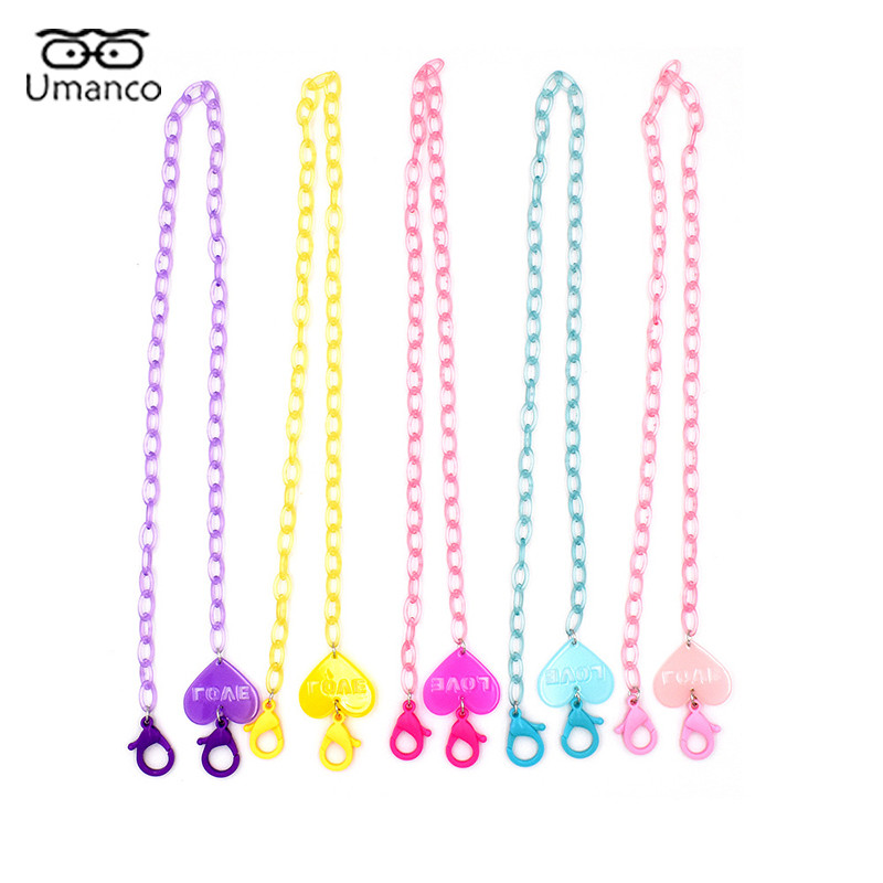 Lanț de ochelari pentru mască acrilic inimă de 58 cm pentru copii, băieți, fete, anti-alunecare, agățat pentru gât, suport pentru curea, șnur, accesorii pentru ochelari