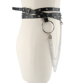 Пола Дамска рокля Верига за талия Многоциклен черен тънък колан Моден нитове Декоративен удължаващ колан Тенденция пънк готически колан