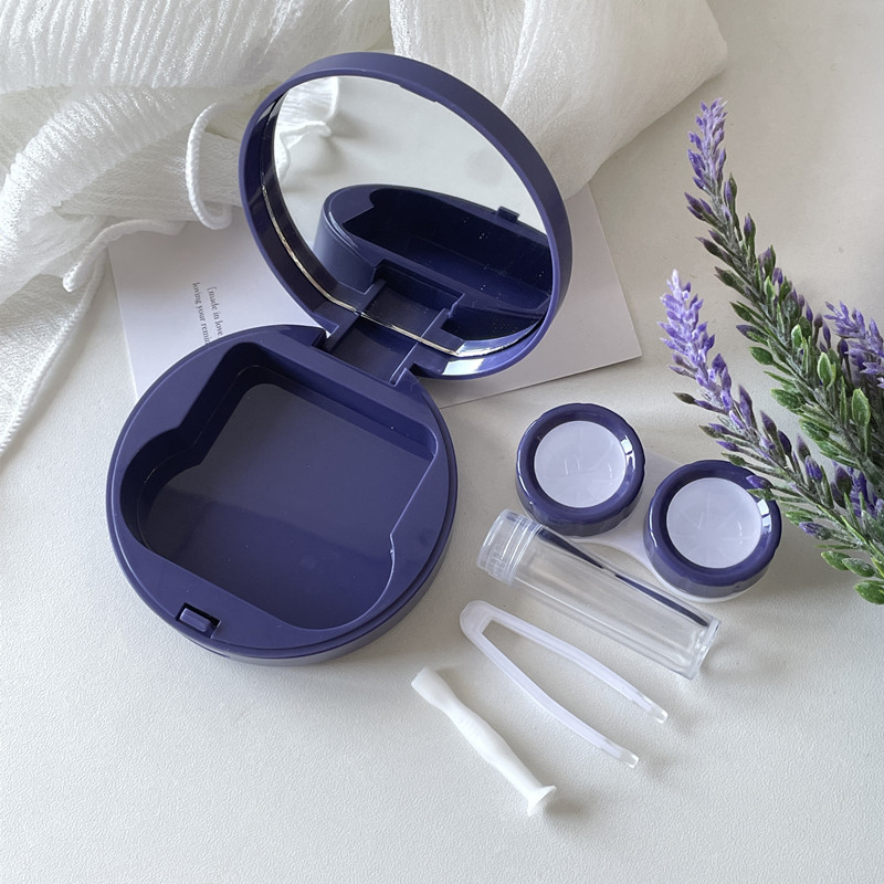 Husă rotundă pentru lentile de contact cu urs drăguț Container pentru lentile pentru femei cu oglindă Set portabil de călătorie Husă pentru ochelari Cadou pentru fete