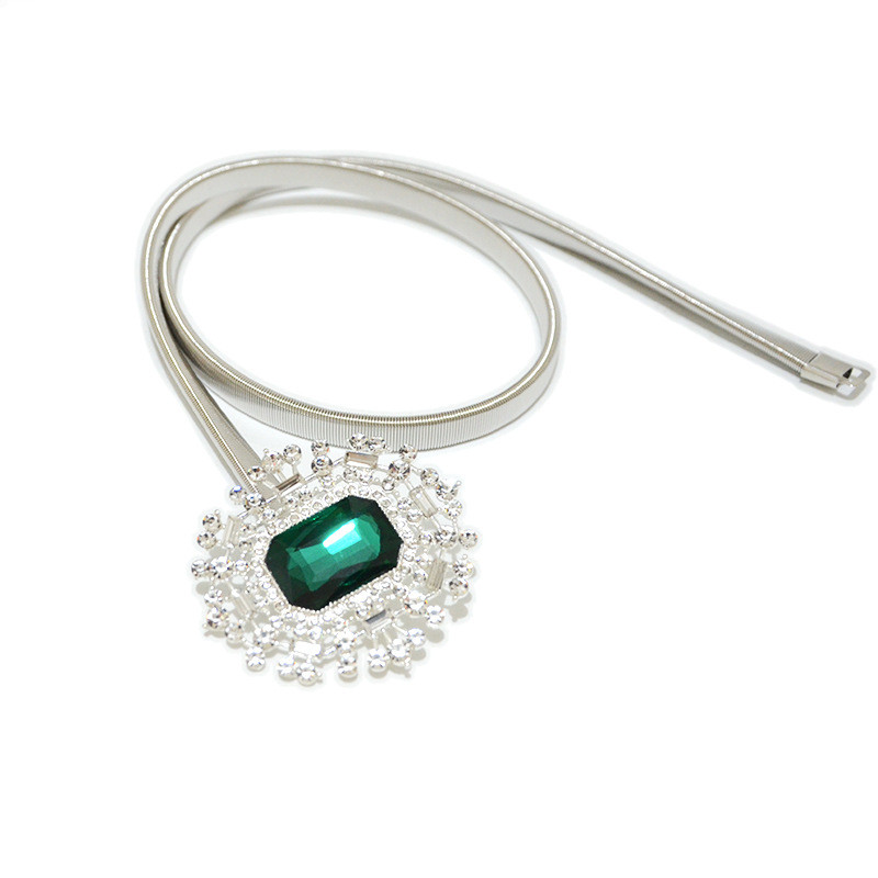 Brand de lux 2020, noile doamne, lanț de talie de primăvară din metal, la modă, verde sălbatic, cu incrustație de strasuri, curea subțire cu lanț elastic Bg-1500