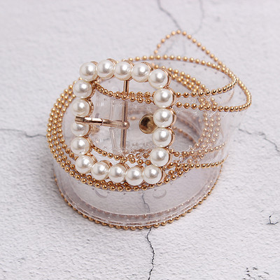 Curele de talie cu centură transparentă la modă pentru femei 2021 centură transparentă cu perle albe cinturon mujer, curea de designer din plastic pentru femei