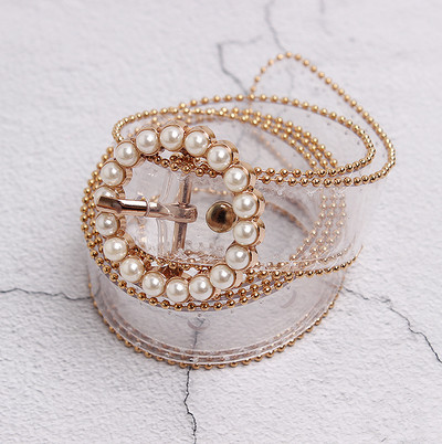 Curele de talie cu centură transparentă la modă pentru femei 2021 centură transparentă cu perle albe cinturon mujer, curea de designer din plastic pentru femei