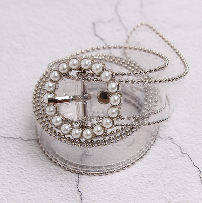 Curele de talie cu centură transparentă la modă pentru femei 2021 centură transparentă cu perle albe cinturon mujer, curea de designer din plastic pentru femei