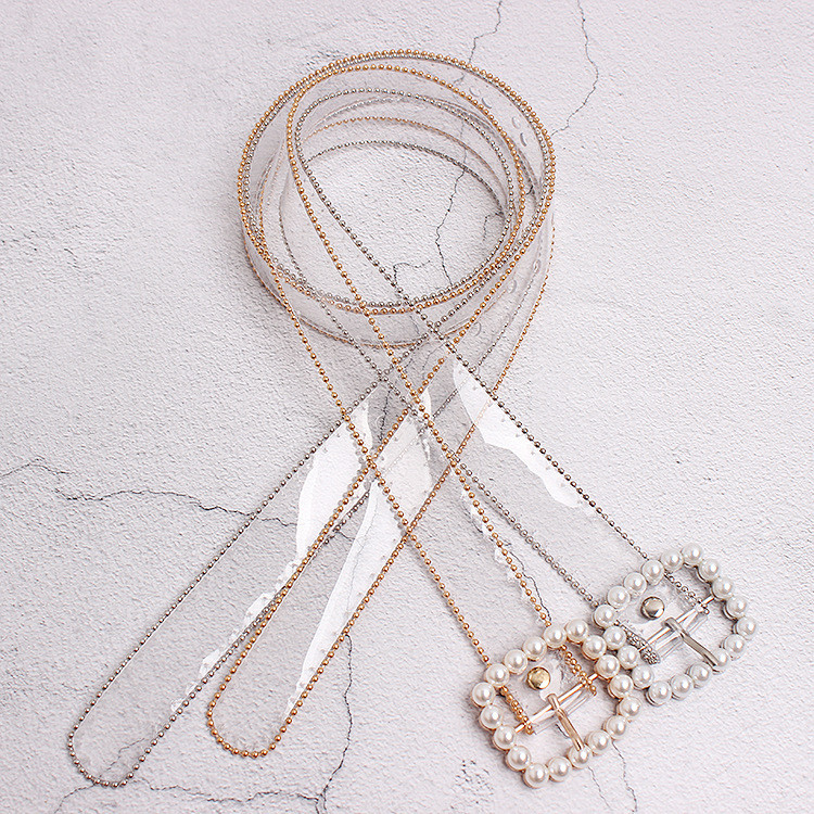 Curele de talie cu centură transparentă la modă pentru femei 2021 centură transparentă cu perle albe cinturon mujer, curea de designer din plastic pentru femei