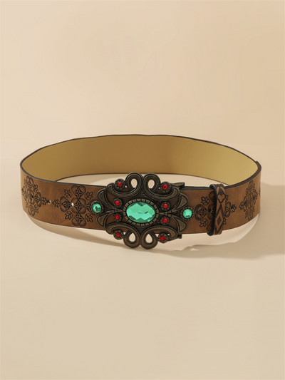 Decor de perle Cataramă Curele de epocă pentru femei Curea de talie de lux cu model de imprimare maro din piele PU Casual Y2K centură de talie pentru femei