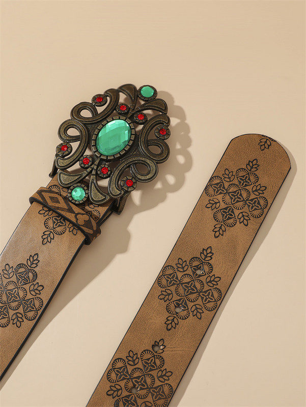 Decor de perle Cataramă Curele de epocă pentru femei Curea de talie de lux cu model de imprimare maro din piele PU Casual Y2K centură de talie pentru femei