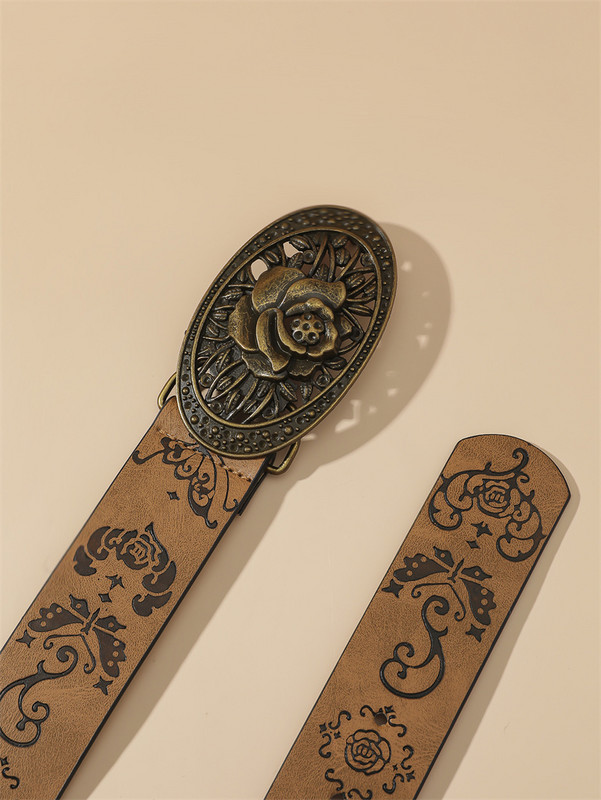 Decor de perle Cataramă Curele de epocă pentru femei Curea de talie de lux cu model de imprimare maro din piele PU Casual Y2K centură de talie pentru femei