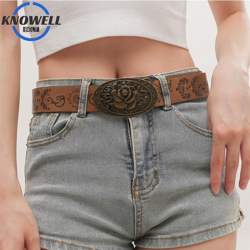 Decor de perle Cataramă Curele de epocă pentru femei Curea de talie de lux cu model de imprimare maro din piele PU Casual Y2K centură de talie pentru femei