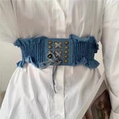 Nou Stretch Pliuri Denim Curea Lată Corset Femei Damă Subțire Corp Bandaj Benzi Rochie Manta Decorativă Cureaua Skinny Brâu