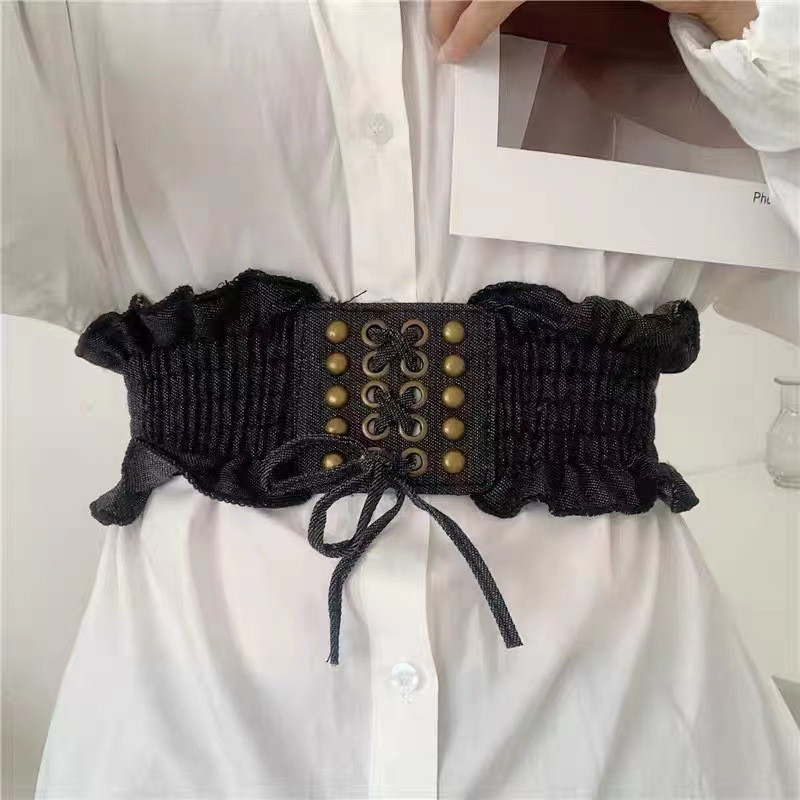 Nou Stretch Pliuri Denim Curea Lată Corset Femei Damă Subțire Corp Bandaj Benzi Rochie Manta Decorativă Cureaua Skinny Brâu