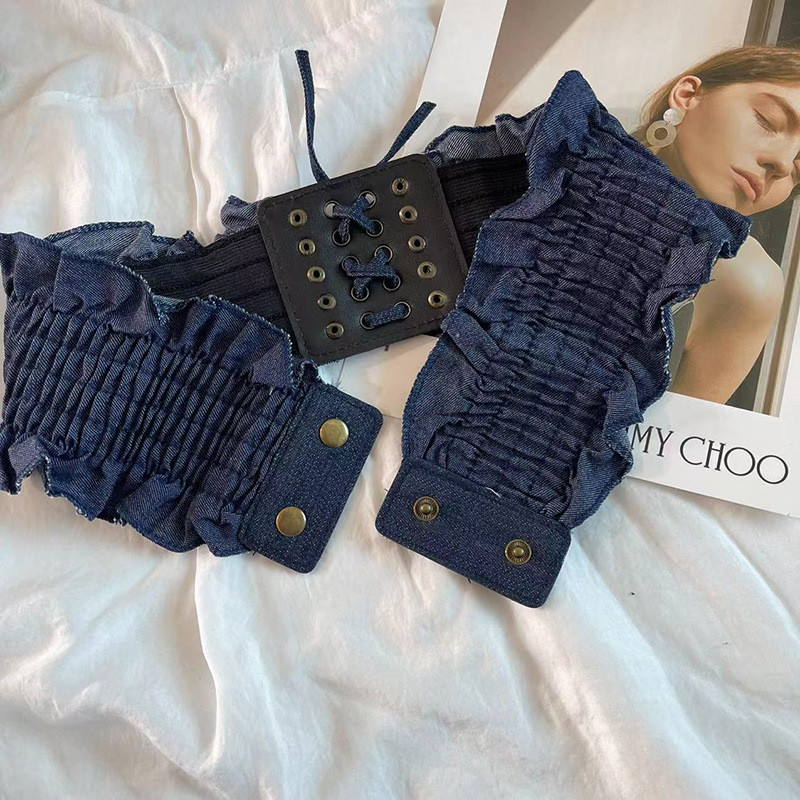 Nou Stretch Pliuri Denim Curea Lată Corset Femei Damă Subțire Corp Bandaj Benzi Rochie Manta Decorativă Cureaua Skinny Brâu