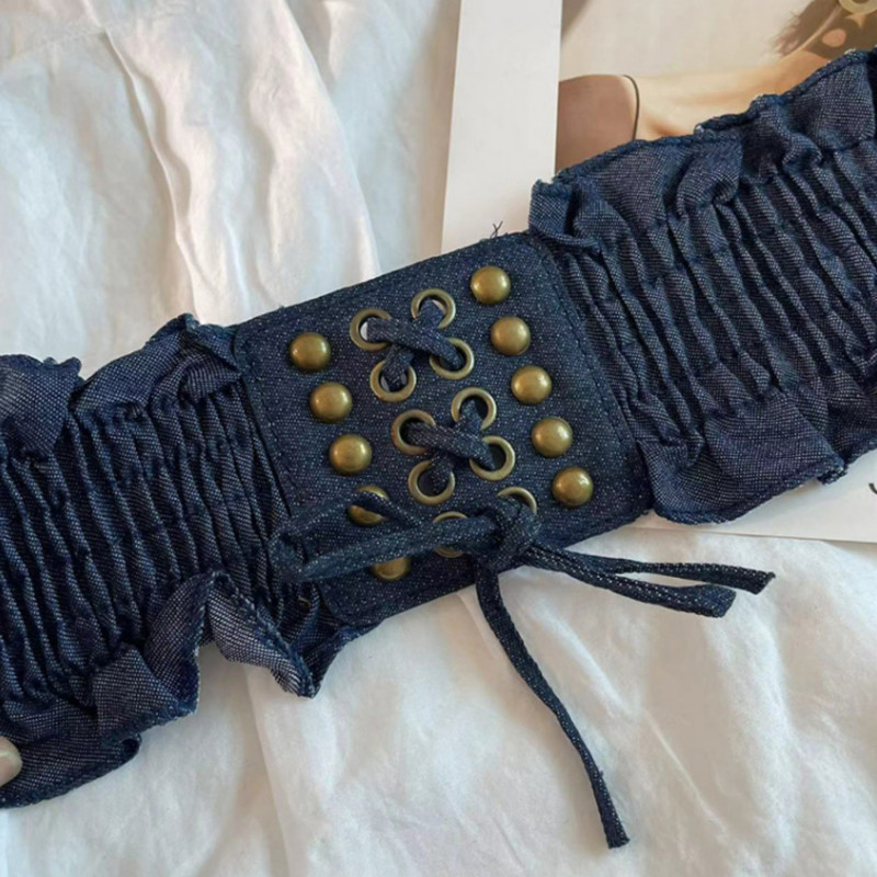 Nou Stretch Pliuri Denim Curea Lată Corset Femei Damă Subțire Corp Bandaj Benzi Rochie Manta Decorativă Cureaua Skinny Brâu