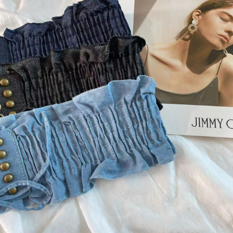 Nou Stretch Pliuri Denim Curea Lată Corset Femei Damă Subțire Corp Bandaj Benzi Rochie Manta Decorativă Cureaua Skinny Brâu