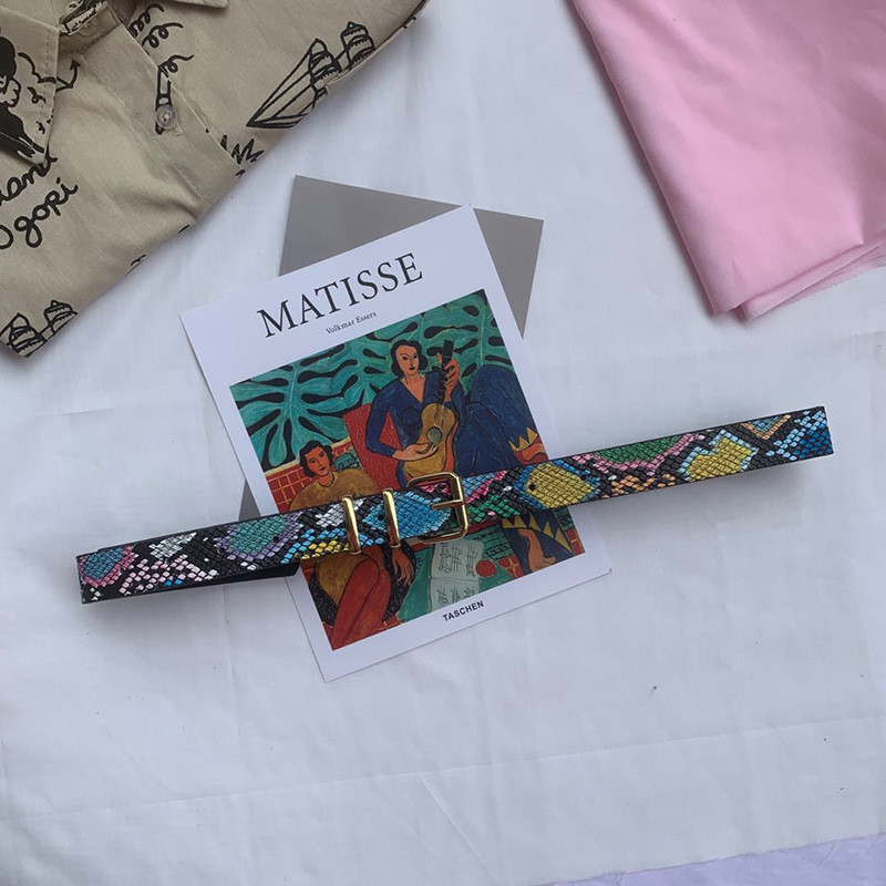 Kígyóbőr Nyomtatott Övek Női Arany Négyzet Pin csat derékpánt PU Bőr Öv Nadrág Ruha Derék övek Nőknek