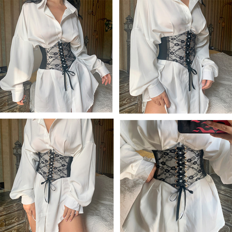 Roosa trükitud pitskorsett, mood vabaaja laia vööga luksuslik disain kvaliteetse kaubamärgiga naiste vöö gooti Korea elastsed rakmed