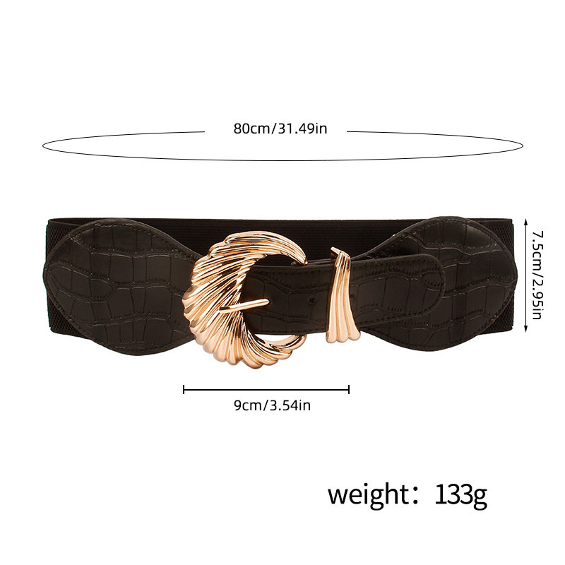 Divatos fém csatos övek női PU bőr fekete széles övvel állítható női ruha kabát öv női derékpánt