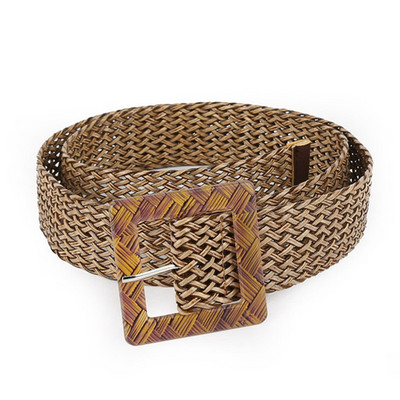 Modni ženski pleteni remen Ženski šuplji prozračni crni četvrtasti kopča tkani pleteni remen oko struka za hlače Haljina Ženski remen