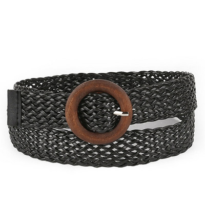 Modni ženski pleteni remen Ženski šuplji prozračni crni četvrtasti kopča tkani pleteni remen oko struka za hlače Haljina Ženski remen