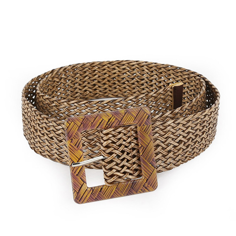 Madingas moterų pintas diržas, moteriškas tuščiaviduris, kvėpuojantis juodas kvadratinis sagtis, pintas juosmens diržas kelnėms Suknelės moteriškas dirželis