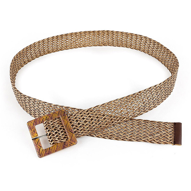 Madingas moterų pintas diržas, moteriškas tuščiaviduris, kvėpuojantis juodas kvadratinis sagtis, pintas juosmens diržas kelnėms Suknelės moteriškas dirželis