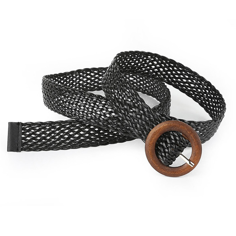 Madingas moterų pintas diržas, moteriškas tuščiaviduris, kvėpuojantis juodas kvadratinis sagtis, pintas juosmens diržas kelnėms Suknelės moteriškas dirželis