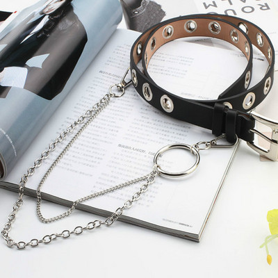 Modni ženski Harajuku kožni dizajnerski remeni s lancem Luksuzni uniseks estetski remen s ušicama, šuplji ženski remen za traperice