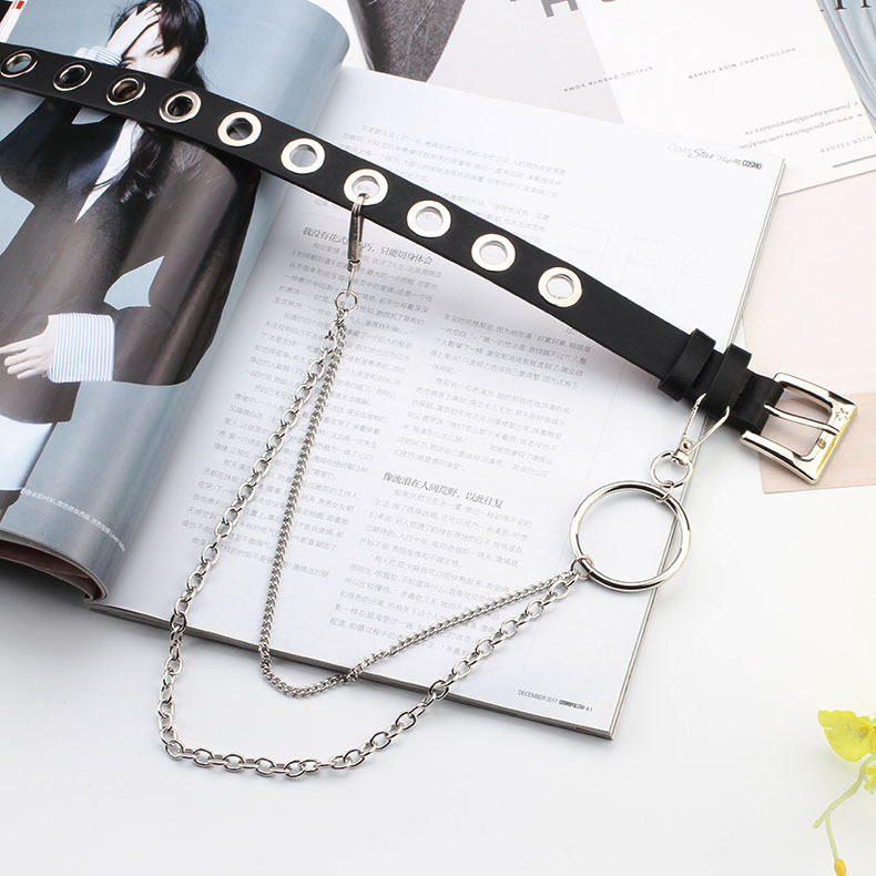 Modni ženski Harajuku kožni dizajnerski remeni s lancem Luksuzni uniseks estetski remen s ušicama, šuplji ženski remen za traperice