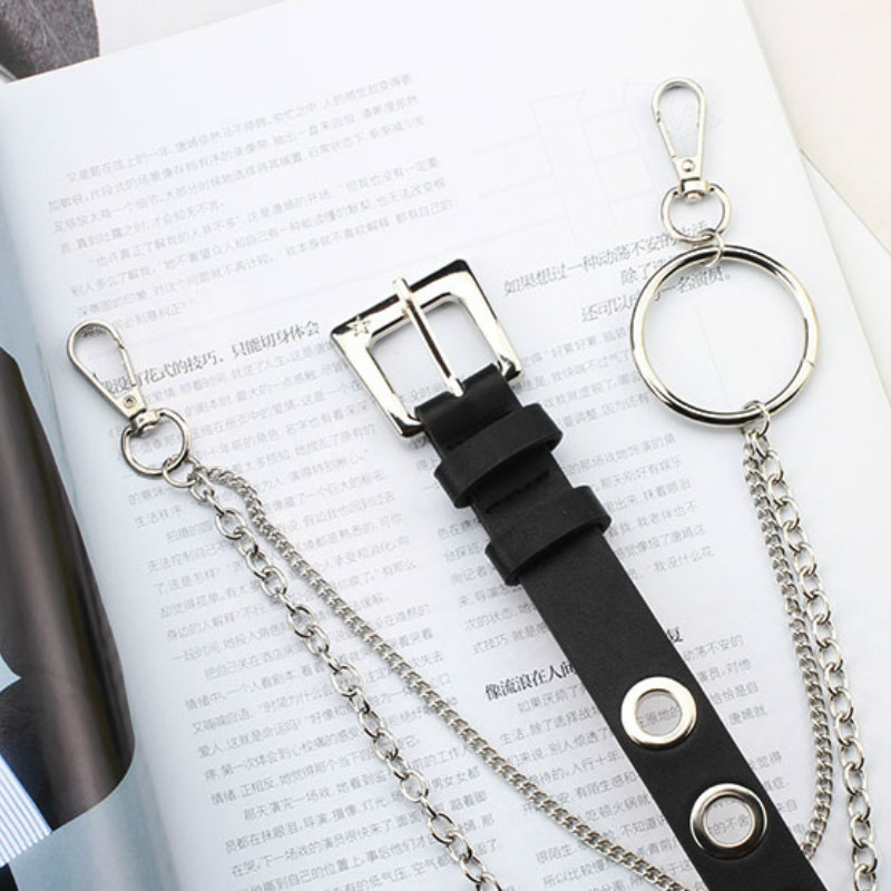 Modni ženski Harajuku kožni dizajnerski remeni s lancem Luksuzni uniseks estetski remen s ušicama, šuplji ženski remen za traperice