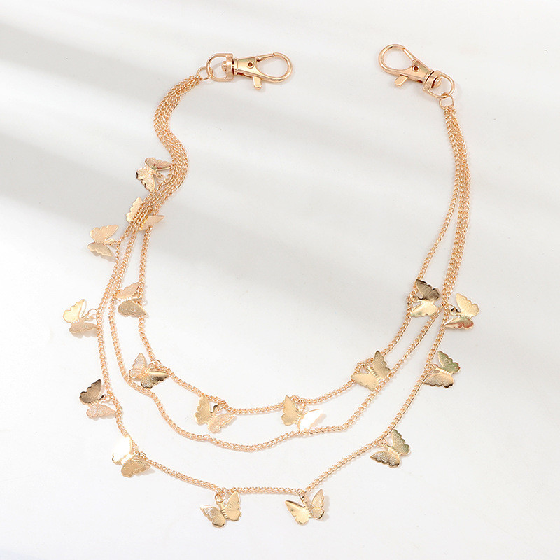 Ženske punk leptir hlače s lancem za remen Ženske hip-hop hlače s resicama Srebrni zlatni lanac za hlače Ženske cool metalni lančići na trapericama