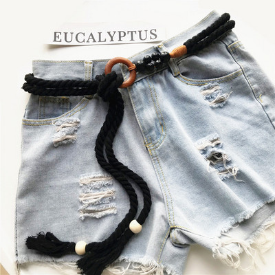 Szőtt derékszíj Női deréköv Kender kötél Vintage kerek csatos farmer fűző öv csípő magas ruha derékpánt kellékek